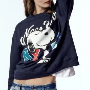 ★ZARA★ WASHED SNOOPY SWEATSHIRT RARE Zara X Snoopy Peanuts Sweatshirt Cream Sz M Football